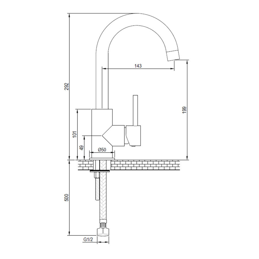 Wastafelmengkraan Brauer Chrome Edition Coldstart Opbouw Hoog Gebogen Ronde Hendel Chroom PVD