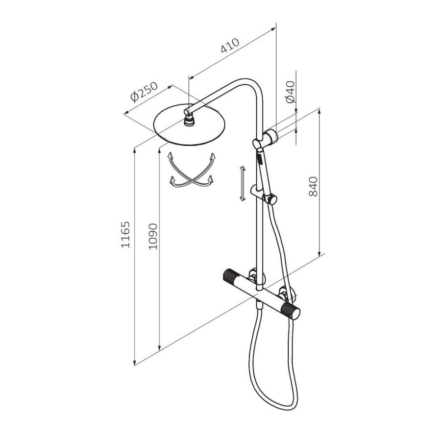 Opbouw Regendouche Set GRB Aura Mengkraan Ronde Douchekop ⌀25 cm met Staaf Handdouche Chroom