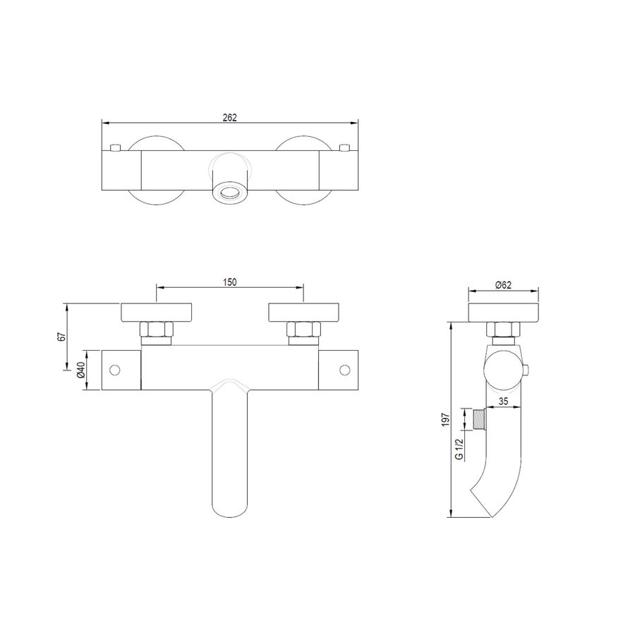 Bad- en Douchekraan Brauer Opbouw Thermostatisch Chroom