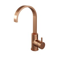 Wastafelmengkraan Brauer Copper Edition Coldstart Opbouw Hoog Plat Gebogen Korte Ronde Hendel Geborsteld Koper PVD