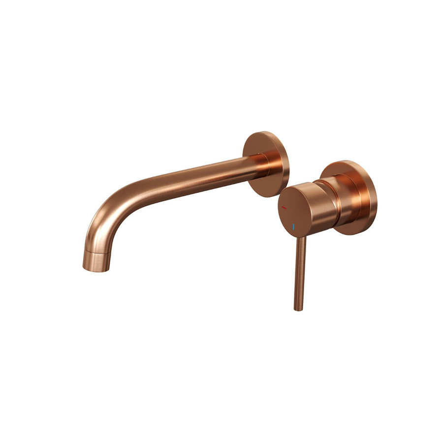 Inbouw Wastafelmengkraan Brauer Copper Edition Coldstart Gebogen Uitloop Ronde Hendel Rechts Geborsteld Koper PVD Met Rozetten