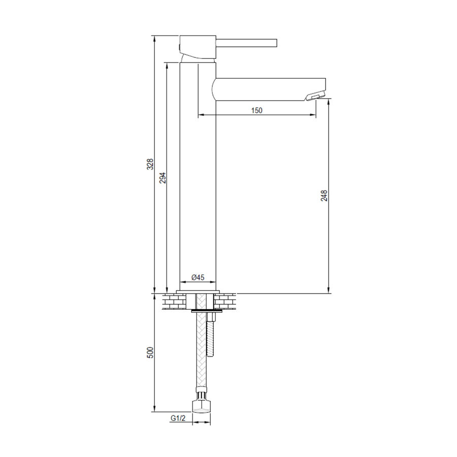 Wastafelmengkraan Brauer Brushed Edition Coldstart Opbouw Hoog Ronde Hendel Geborsteld RVS PVD