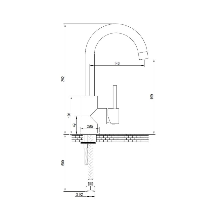 Wastafelmengkraan Brauer Brushed Edition Coldstart Opbouw Hoog Gebogen Ronde Hendel Geborsteld RVS PVD