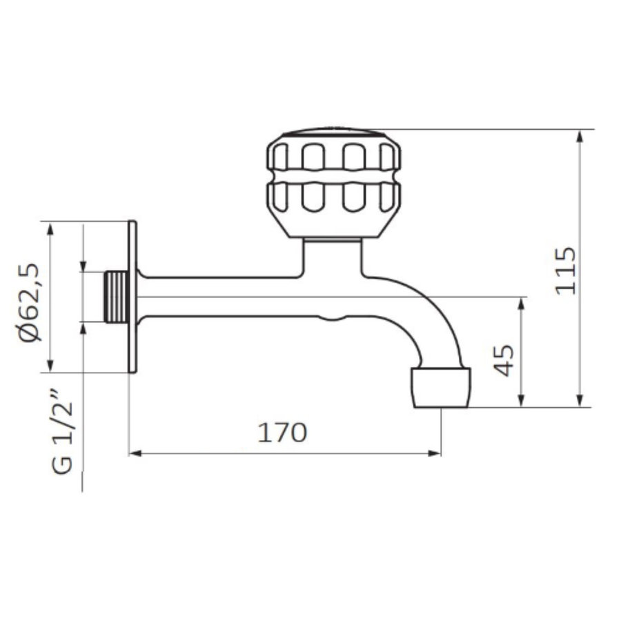 Inbouw Keukenkraan GRB Kitchen 17 cm Koudwaterkraan Messing Chroom