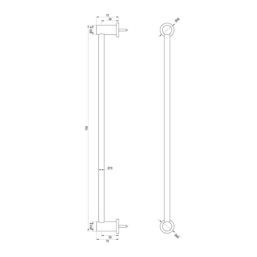 Glijstang Brauer Brushed 70cm Met Wandaansluitbocht Geborsteld Nikkel