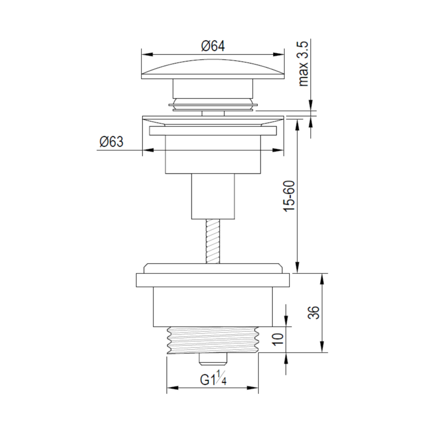 Klikwaste Brauer Afvoerplug Messing Binnenwerk 5/4 Mat Zwart