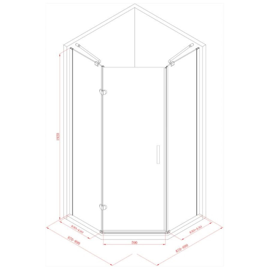 Douchecabine Vijfhoek 90X90X192 cm 8mm Veiligheidsglas Excl. Afvoer