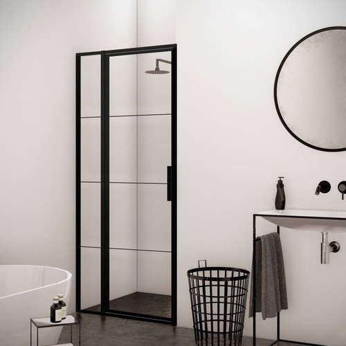 AQS Nisdeur Frame met Vast Paneel 110x200 cm 8 mm NANO Glas Mat Zwart Raster 