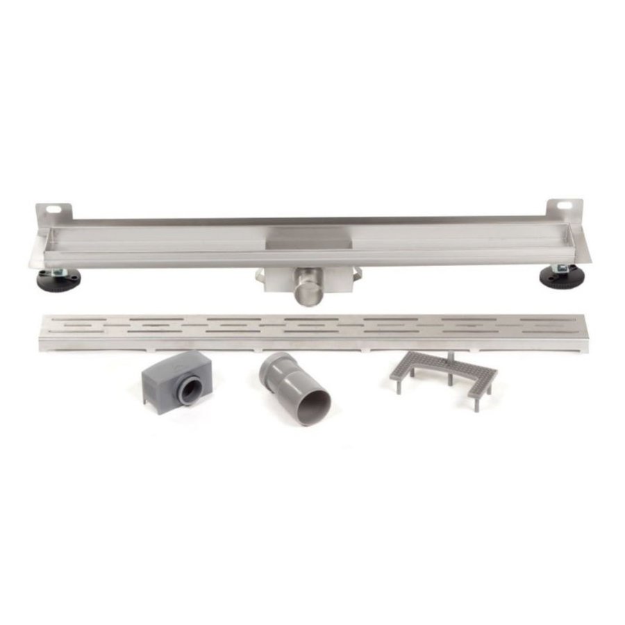 Douchegoot Brauer RVS Geborsteld Muur Montage 60x7 cm Inclusief Sifon Kunststof Standaard Rooster