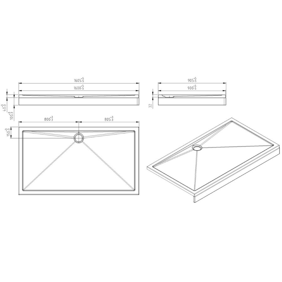 Douchebak Boss & Wessing Infinity 160x90x4 cm Acryl Wit