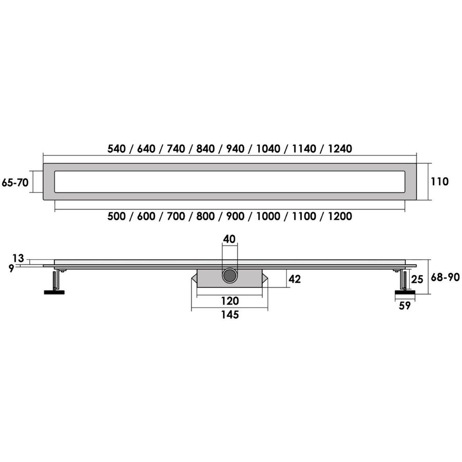 Douchegoot Brauer RVS Inclusief Vloerflens 200x7 cm Zero Tegelinlegrooster Omkeerbaar