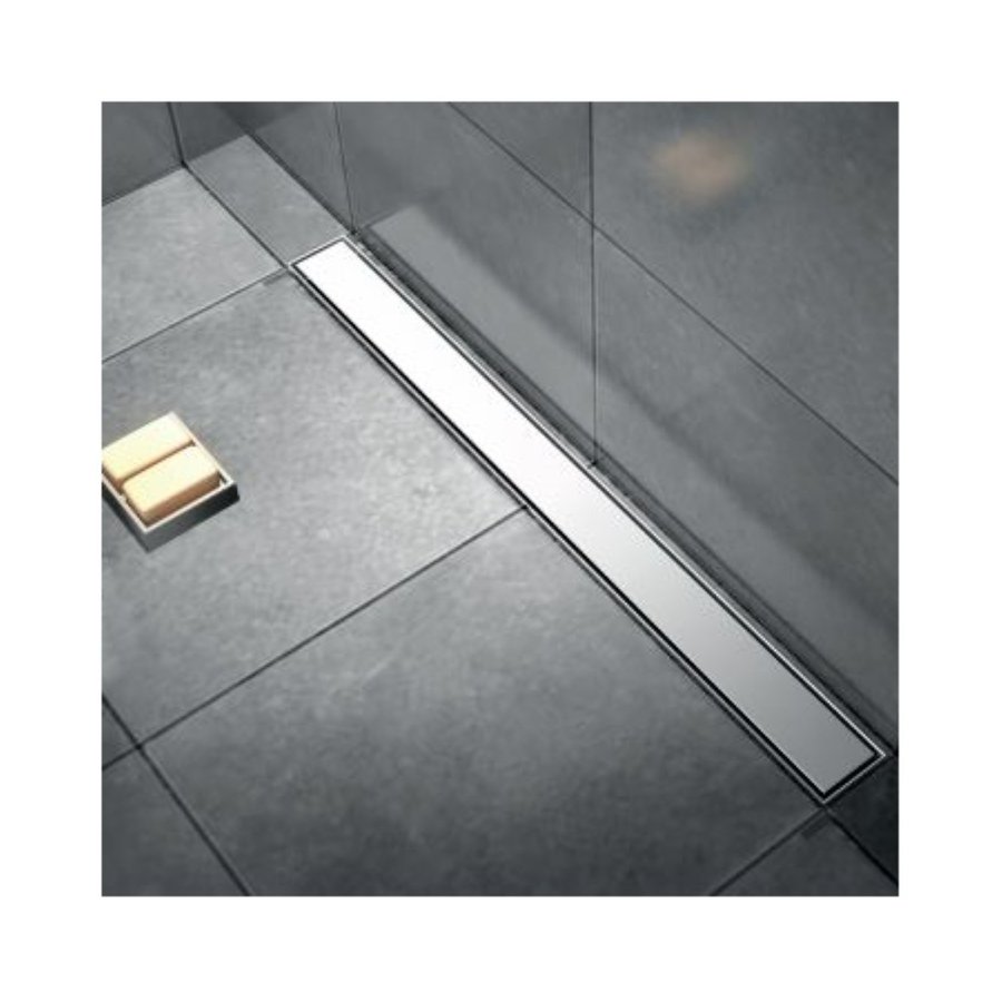 Douchegoot Brauer Geborsteld RVS Muur Montage Inclusief Vloerflens 70x7 cm Zero Tegelinlegrooster Omkeerbaar