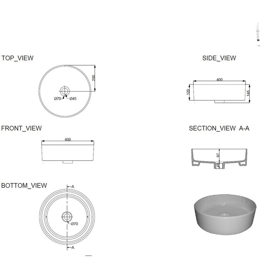 Opbouw Waskom Boss & Wessing Loop Rond 40x14,5 cm Glanzend Wit