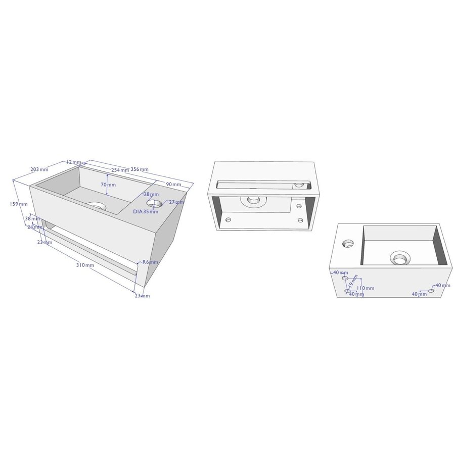 Fontein Boss & Wessing Solid Surface met Handdoekrek Mat Wit (kraangat rechts)