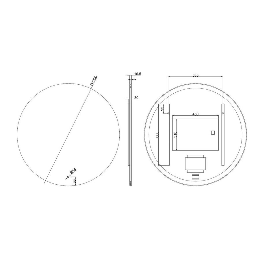 Badkamerspiegel Rond Boss & Wessing Anima LED Verlichting en Spiegelverwarming 100 cm