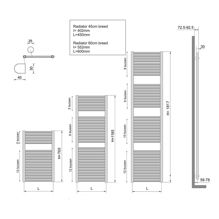 Radiator Boss & Wessing Emma 118,5x45 cm Midden-Onder Aansluiting Wit (538 Watt)