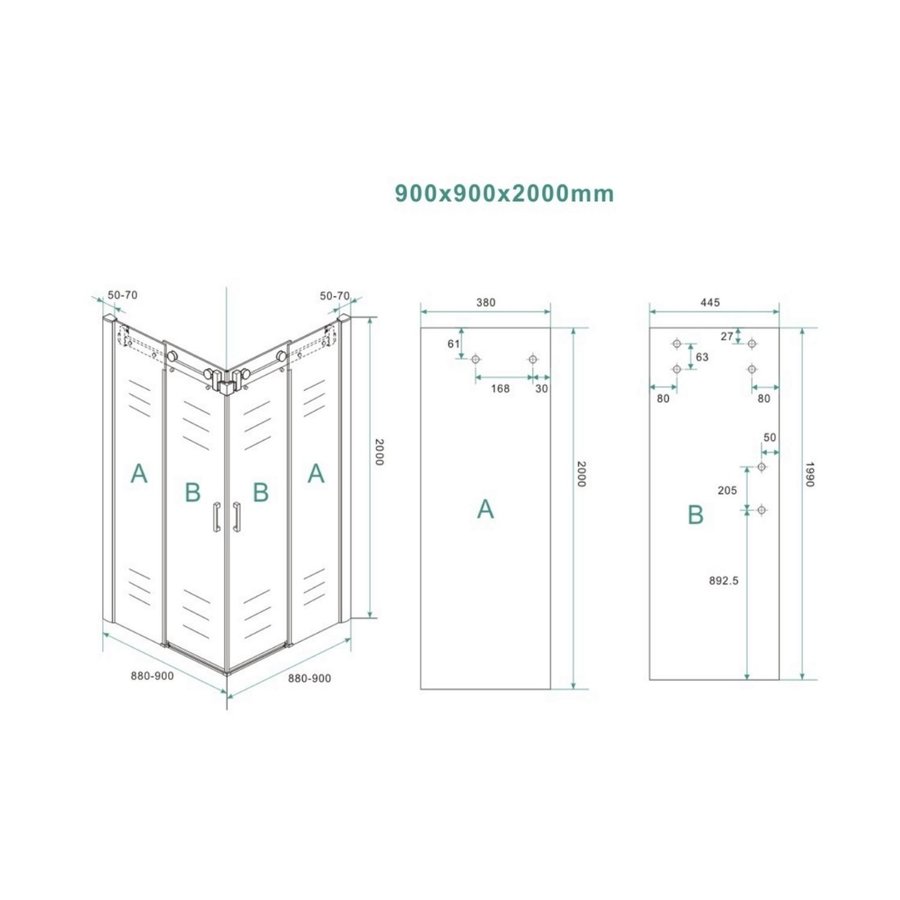 BWS Douchecabine Hoekinstap met 2 Schuifdeuren 90x90x200 cm 8 mm NANO Coating