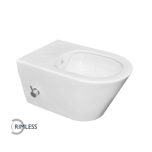 Wandcloset Wiesbaden Luxe Rimless 53 cm Inclusief Ingebouwde Bidet Wit 