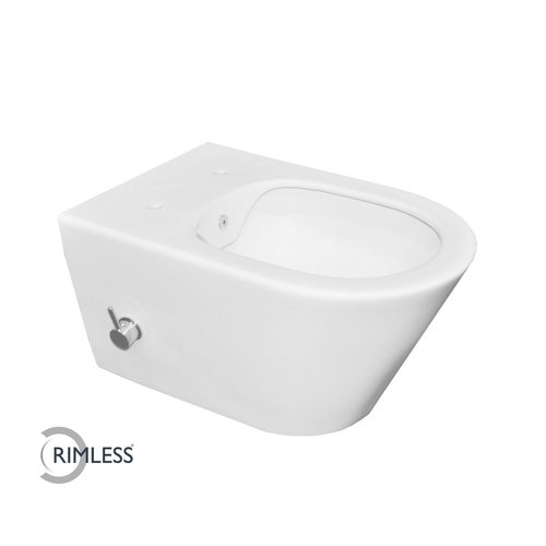 Wandcloset Wiesbaden Luxe Rimless 53 cm Inclusief Ingebouwde Bidet Mat Wit 