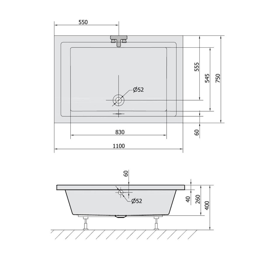 Extra Diepe Douchebak Sapho Deep 110x75x26 cm Rechthoekig Acryl Wit