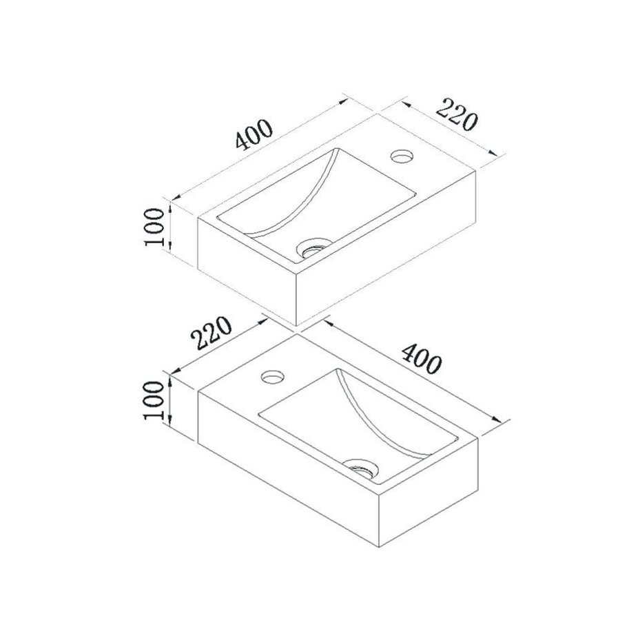 Fontein Sanilux Quartz Recto 40x22x10 cm Mat Zwart (kraangat links)