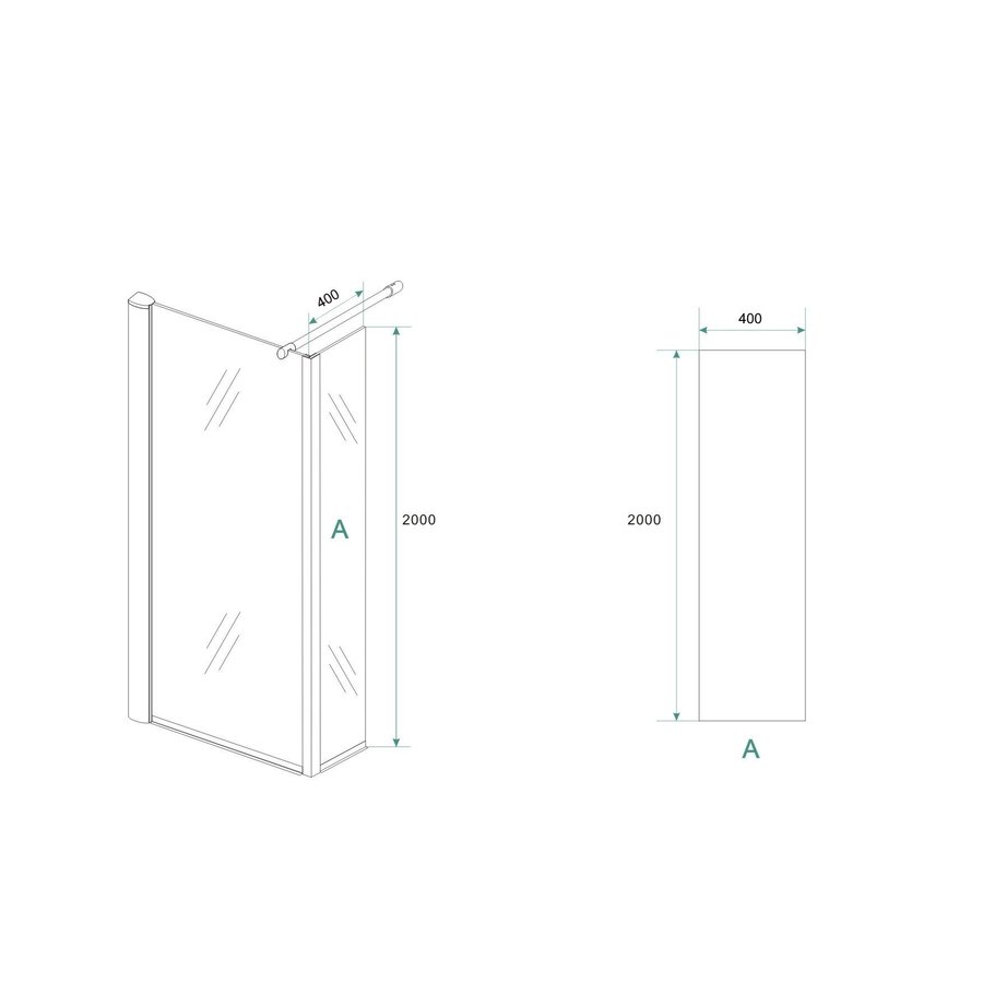 BWS Zijwand Met Hoekprofiel En Middenband 40x200 cm 10 mm NANO Coating