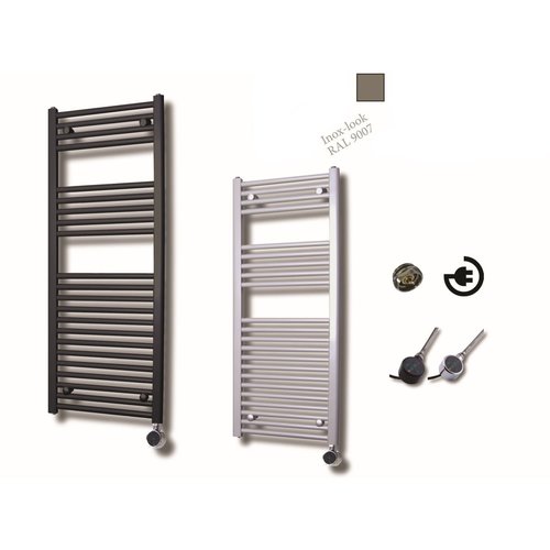 Elektrische Design Radiator Sanicare Plug En Play 111,8 x 45 cm Inox Look Thermostaat Zwart 596 Watt 