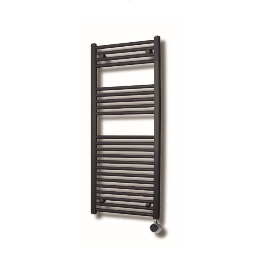 Elektrische Design Radiator Sanicare Plug En Play 111,8 x 45 cm Mat Zwart Thermostaat Chroom 596 Watt