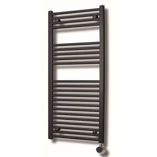 Elektrische Design Radiator Sanicare Plug En Play 111,8 x 60 cm Inox Look Thermostaat Zwart 730 Watt 