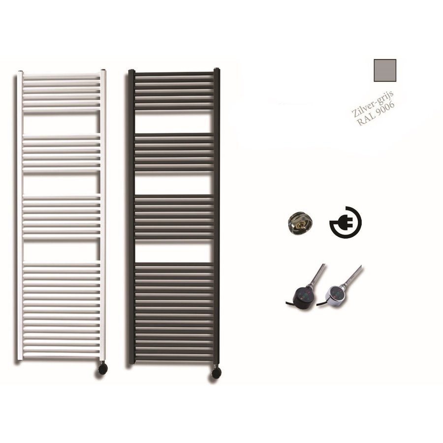 Elektrische Design Radiator Sanicare Plug En Play 172 x 45 cm Zilver Grijs Thermostaat Zwart 920 Watt