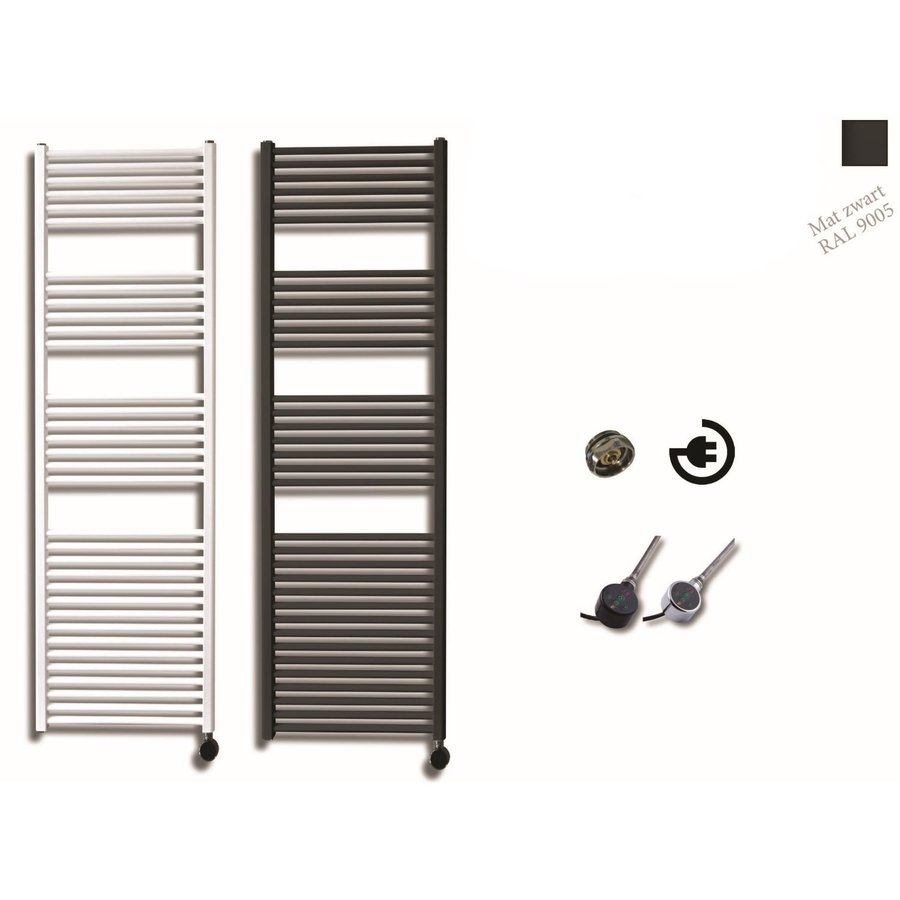 Elektrische Design Radiator Sanicare Plug En Play 172 x 45 cm Mat Zwart Thermostaat Chroom 920 Watt