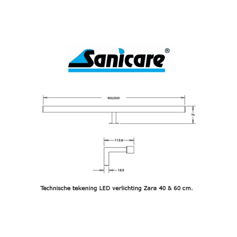 LED Spiegellamp Sanicare Zara 6 Watt 4000K  40 cm Chroom