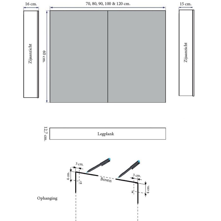 Spiegelkast Sanicare Qlassics Ambiance 80 cm 2 Spiegeldeuren Belluno Eiken