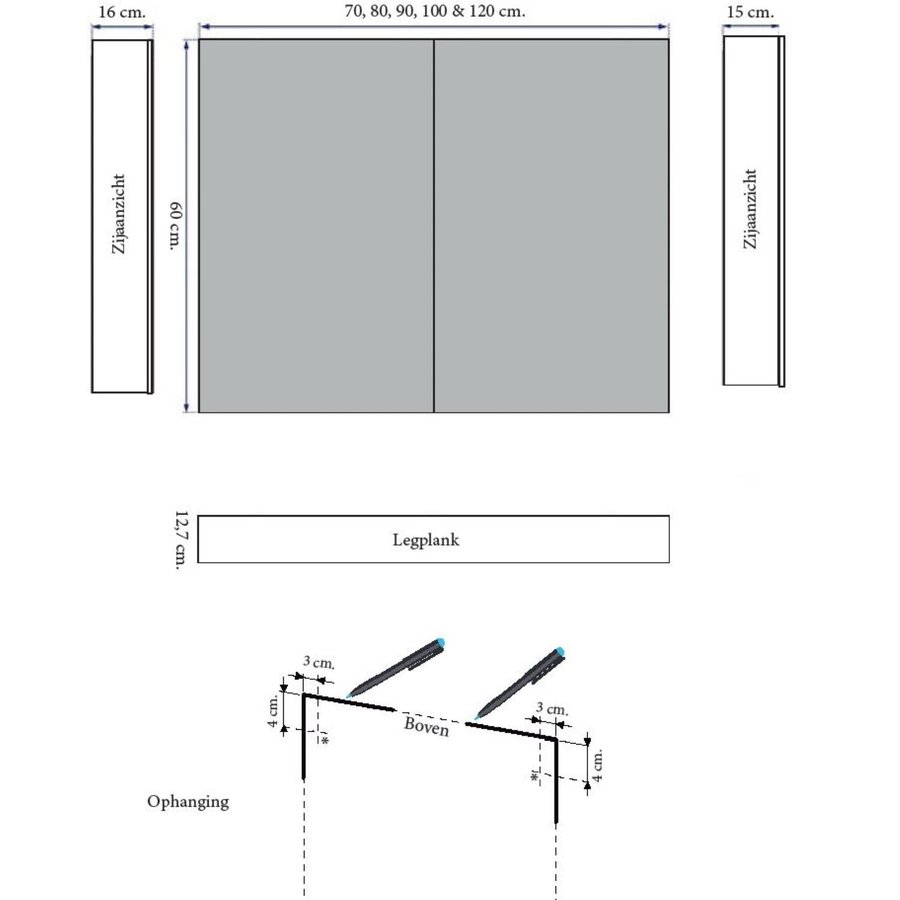 Spiegelkast Sanicare Qlassics Ambiance 90 cm 2 Spiegeldeuren Belluno Eiken