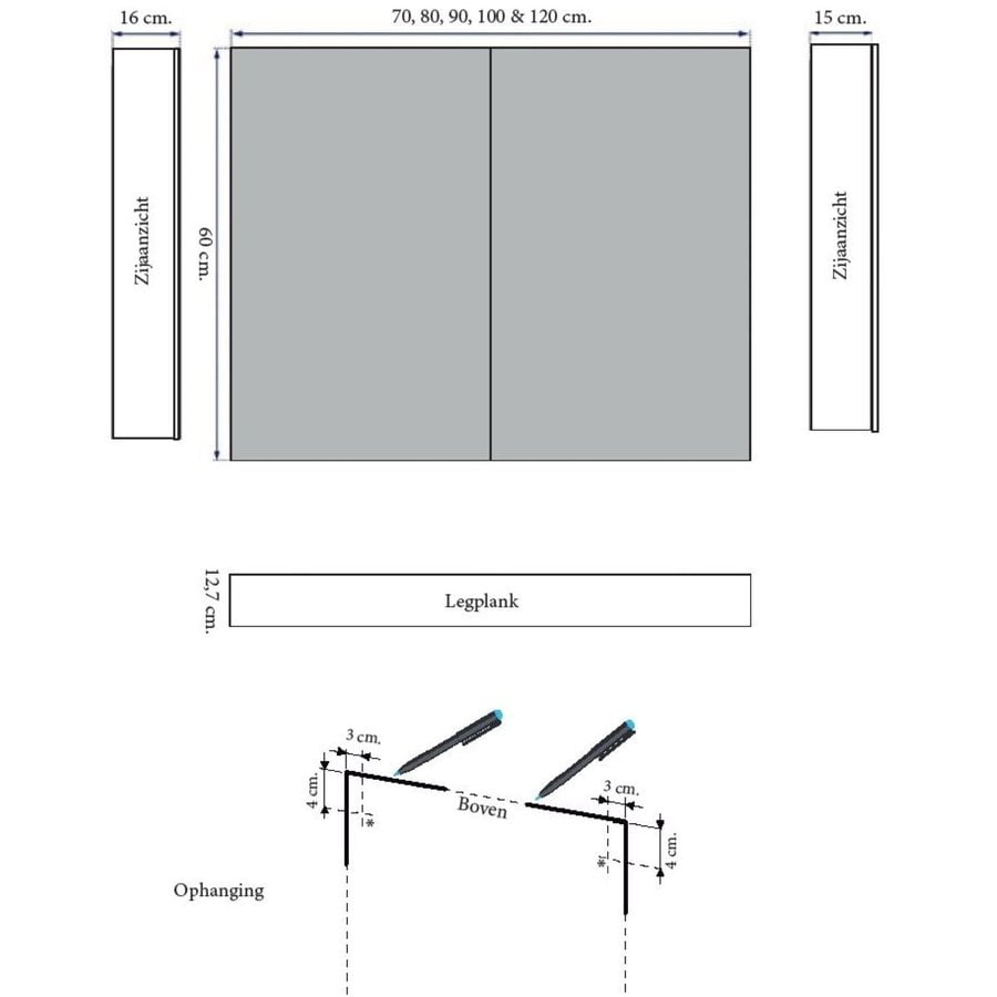 Spiegelkast Sanicare Qlassics Ambiance 100 cm 2 Spiegeldeuren Belluno Eiken