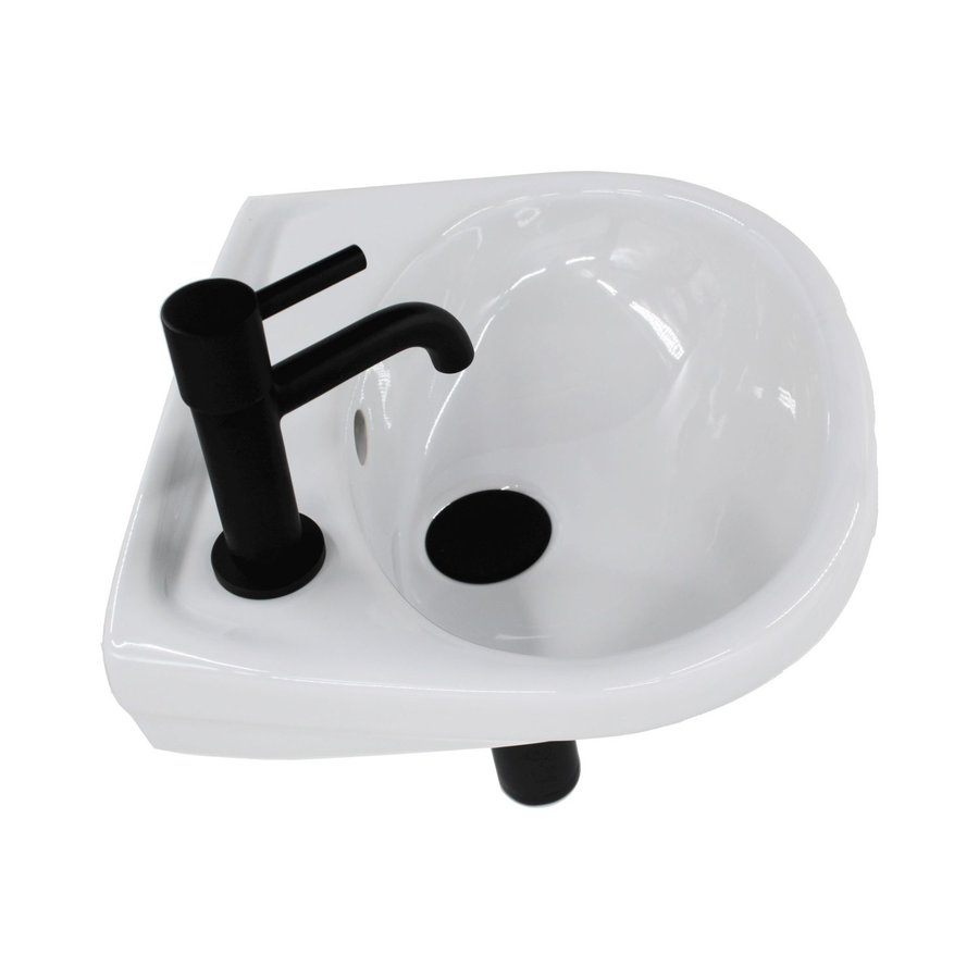 Fonteinset Boss & Wessing Athene Keramiek Eénhendelkraan En Sifon 35x30x12 cm Wit