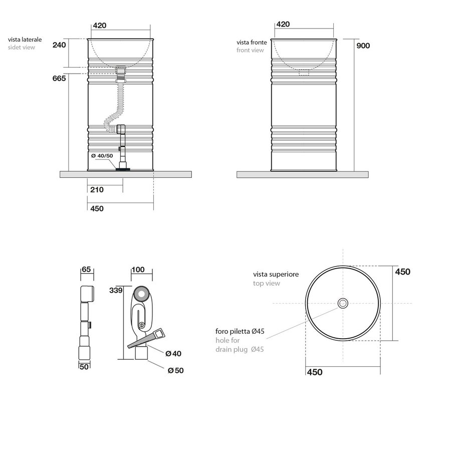 Wastafel Sapho Kerasan Staand Model 42x90x42 cm Mat Zwart