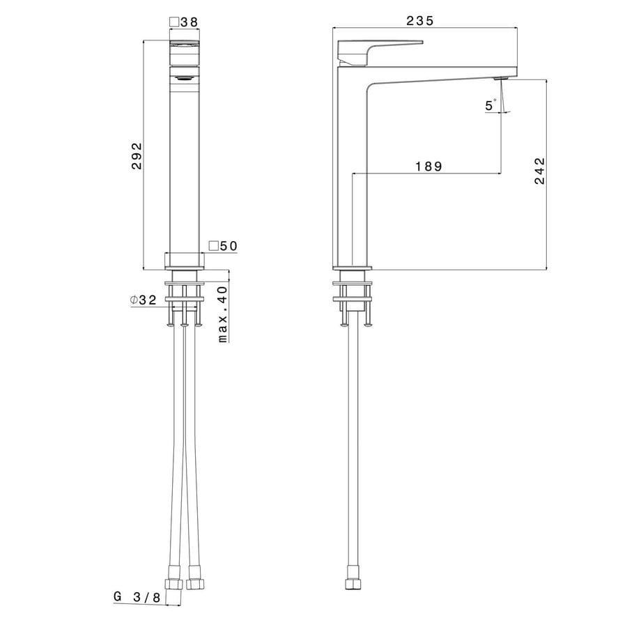 Wastafelmengkraan Sapho Dimy 1-hendel Recht Hoog 29.2 cm Mat Zwart