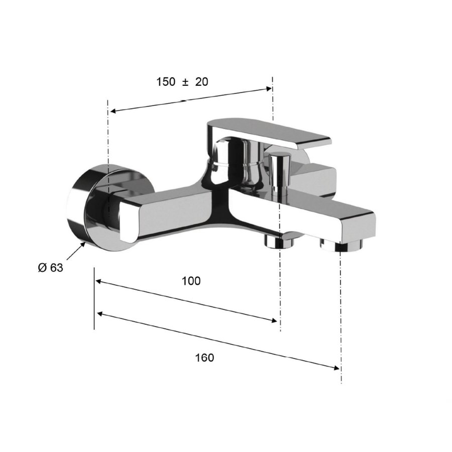 Opbouw Badkraan Sapho KAI Mengkraan 1-hendel 16 cm Mat Zwart