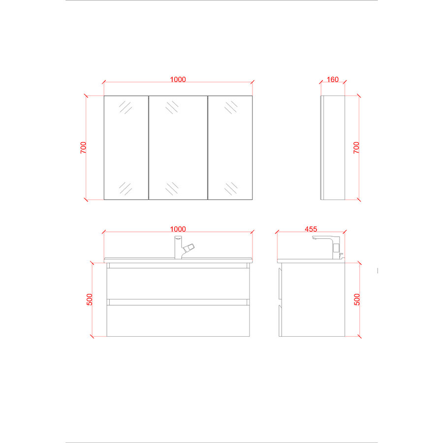 Badkamermeubelset Creavit Sally 100 cm Twee Soft-Close Lades Mat Antraciet