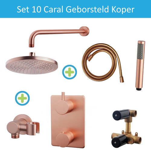 Wiesbaden Inbouw Regendouche Set Caral Muuruitloop Geborsteld Koper 