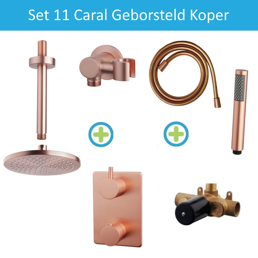 Wiesbaden Inbouw Regendouche Set Caral Plafonduitloop Geborsteld Koper