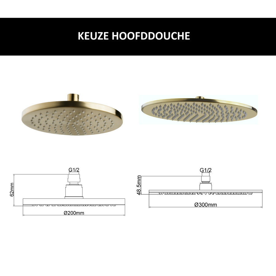 Wiesbaden Inbouw Regendouche Set Caral Rond Muuruitloop Geborsteld Messing Goud PVD Coating