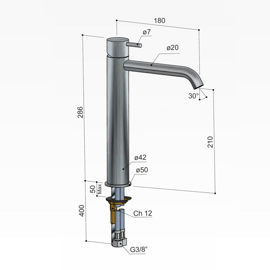 Wastafelmengkraan Hotbath Cobber 1-hendel Gebogen 28.6 cm (15 verschillende kleuren)