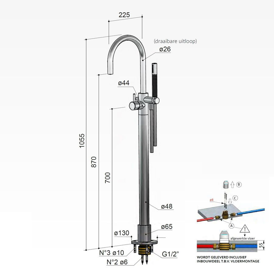 Badmengkraan Hotbath Cobber Draaibare Uitloop 105.5 cm (15 Verschillende Kleuren)