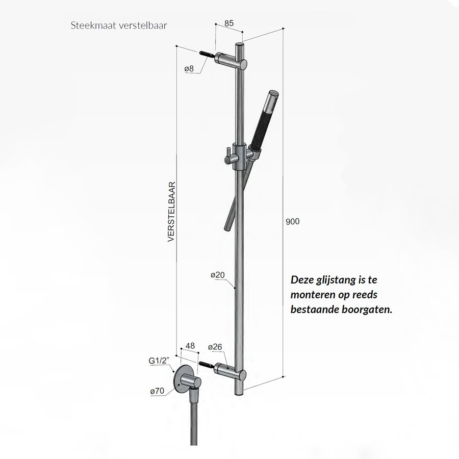 Glijstangset Hotbath Cobber Met Wandaansluitbocht En Handdouche (15 Verschillende Kleuren)