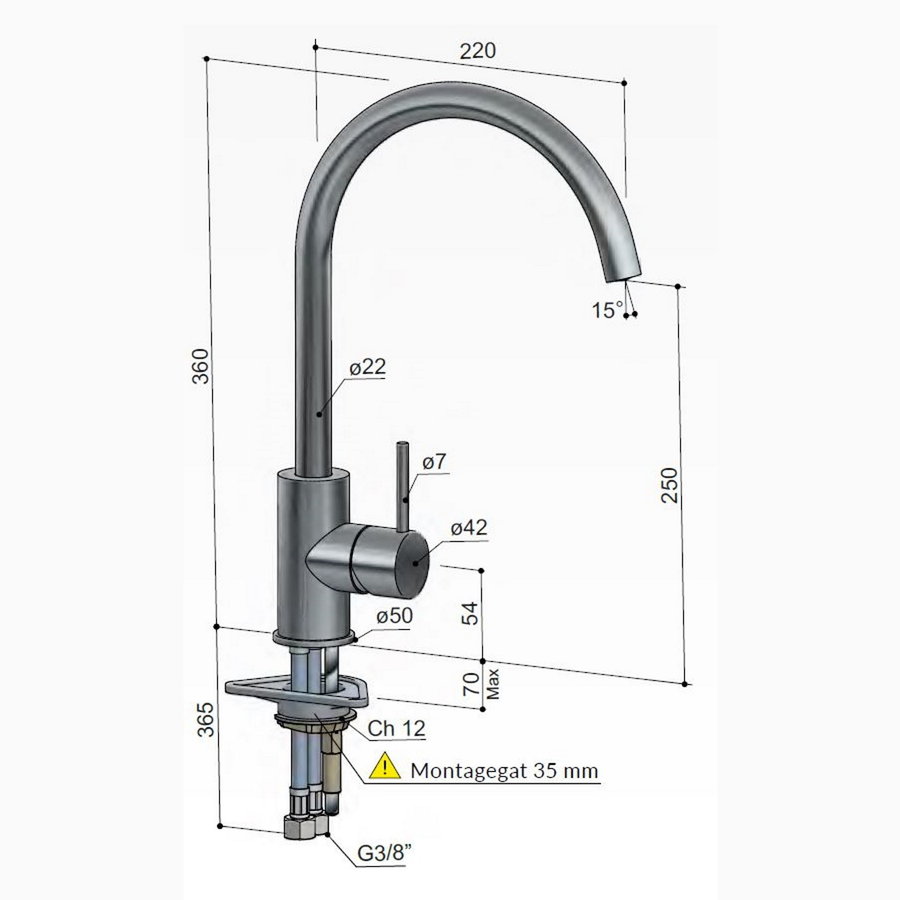 Keukenmengkraan Hotbath Cobber 1-hendel 36 cm Draaibare Uitloop (15 Verschillende Kleuren)