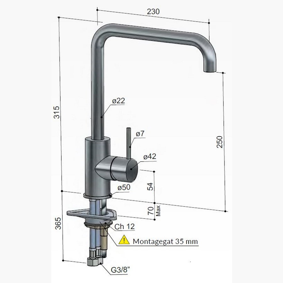 Keukenmengkraan Hotbath Cobber 1-hendel 31.5 cm Draaibare Uitloop (15 Verschillende Kleuren)