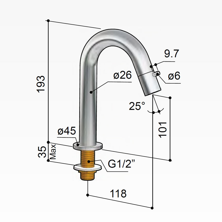 Fonteinkraan Hotbath Dude 1-knop gebogen 19.3 cm Rond (15 Verschillende Kleuren)