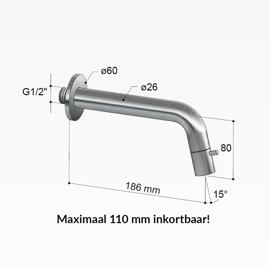 Fonteinkraan Inbouw Hotbath Dude 1-knop gebogen 18.6 cm Inkortbaar (15 Verschillende Kleuren)